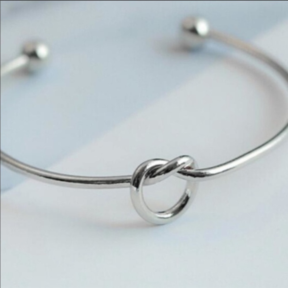 Silver Twisted Knot Adjustable Heart Cuff Bracelet